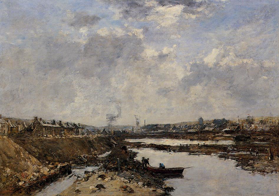 Fecamp, the Inner Port under Construction (1883) - Eugène Boudin Tablo