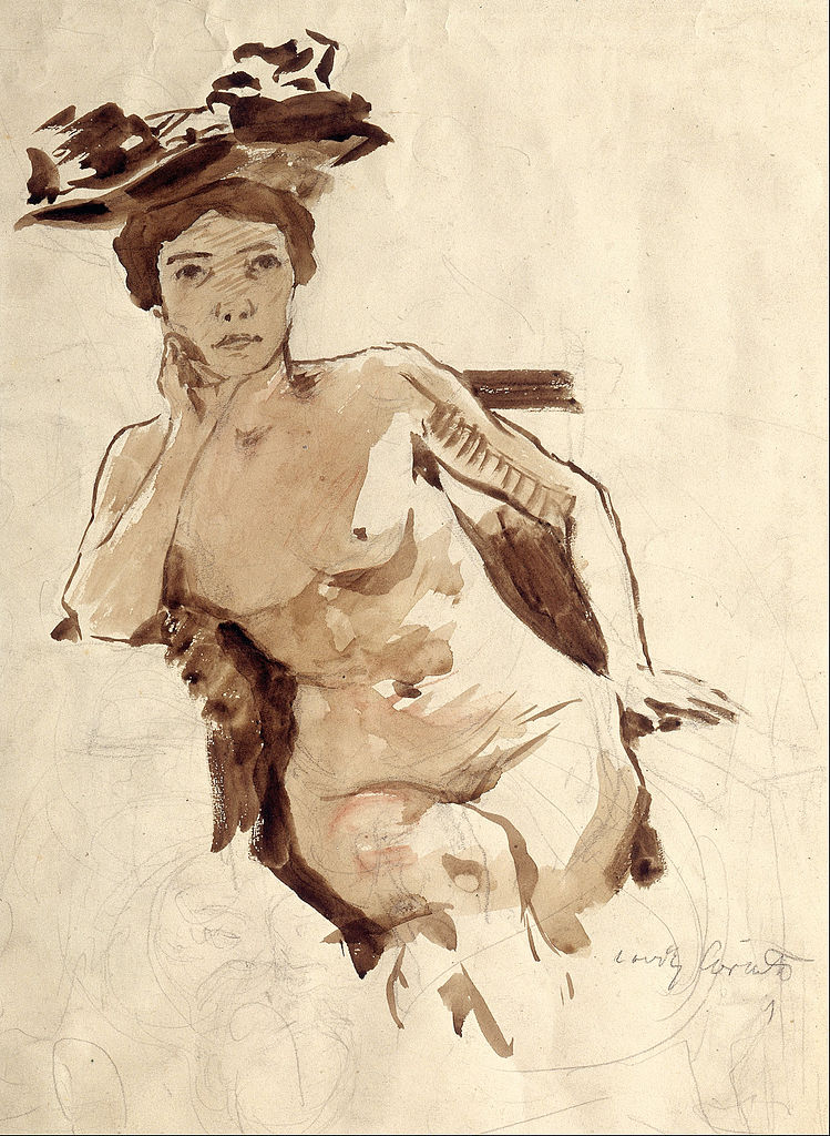 Female Semi Nude with Hat (1910) - Lovis Corinth Tablo