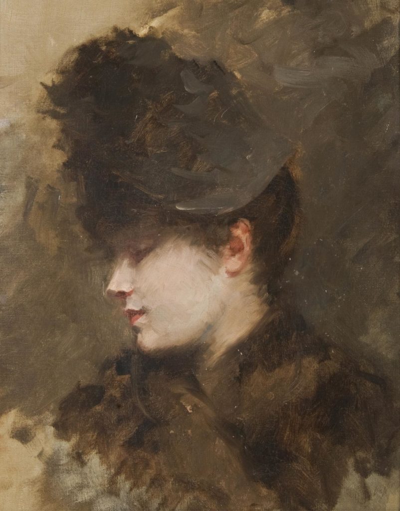 Female head in profile with a small hat (1883) - Giuseppe De Nittis Tablo