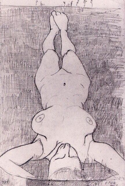 Female nude on the grass - Paula Modersohn-Becker Tablo