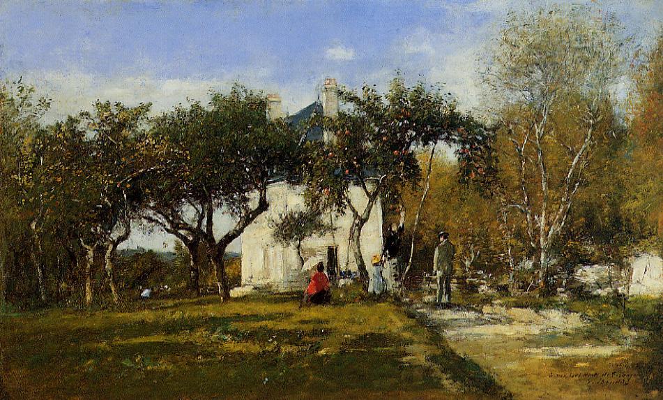 Fervaques, Garden and House of Monsieur Jacuette (1877) - Eugène Boudin Tablo