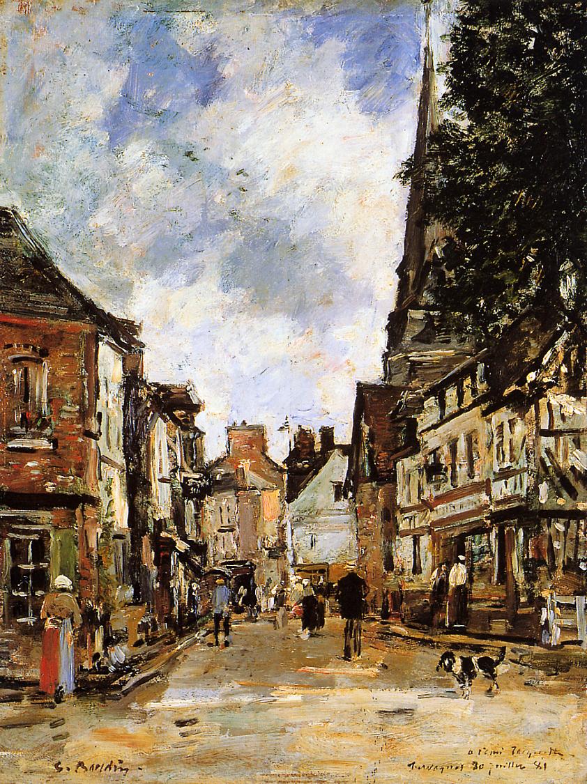 Fervaques, a Village Street (1881) - Eugène Boudin Tablo
