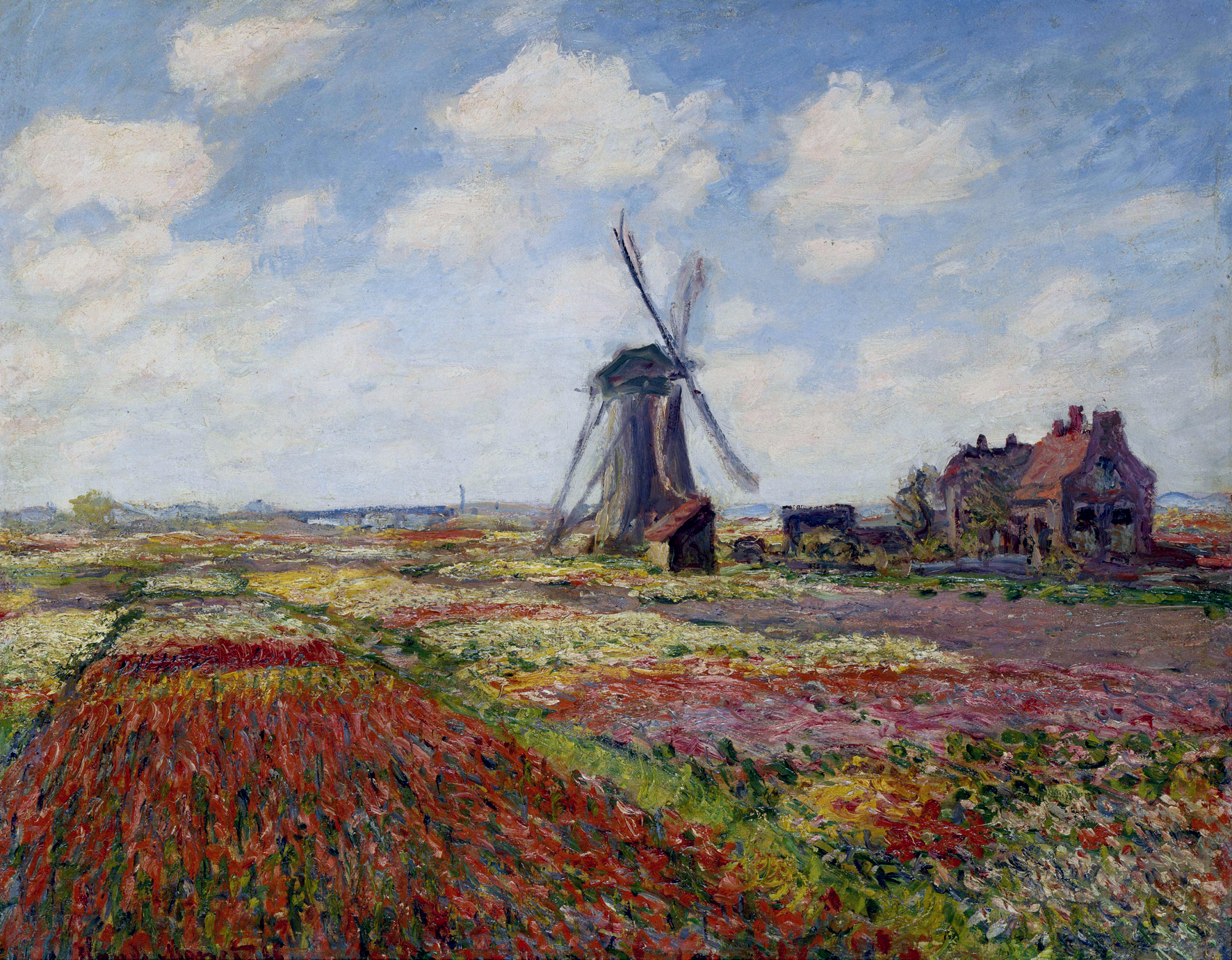 Fields of Tulip With The Rijnsburg Windmill (1886) - Claude Monet Tablo