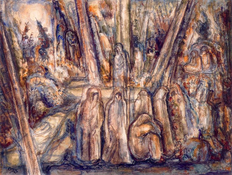 Figures in silver light (study) - Albert Bloch Tablo