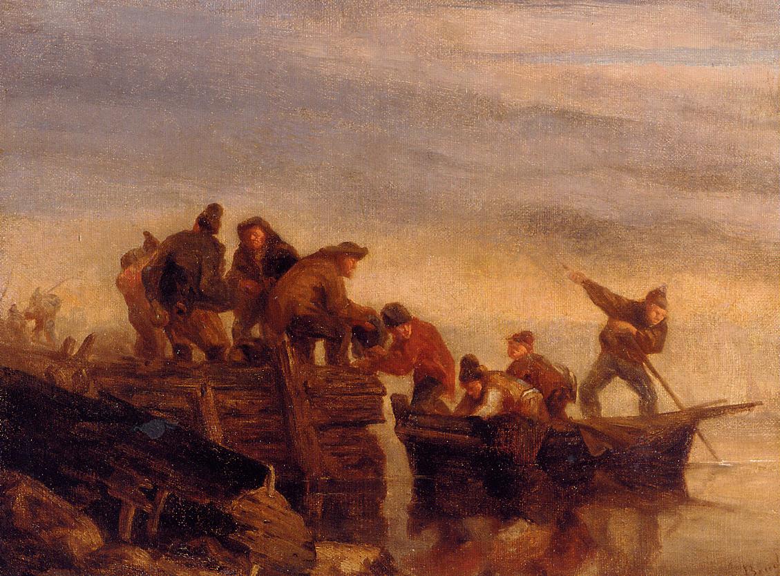 Fishermen by the Water (1855) - Eugène Boudin Tablo