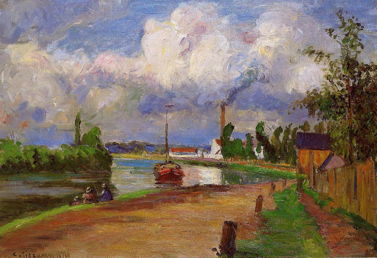 Fishermen on the Banks of the Oise (1876) - Camille Pissarro Tablo
