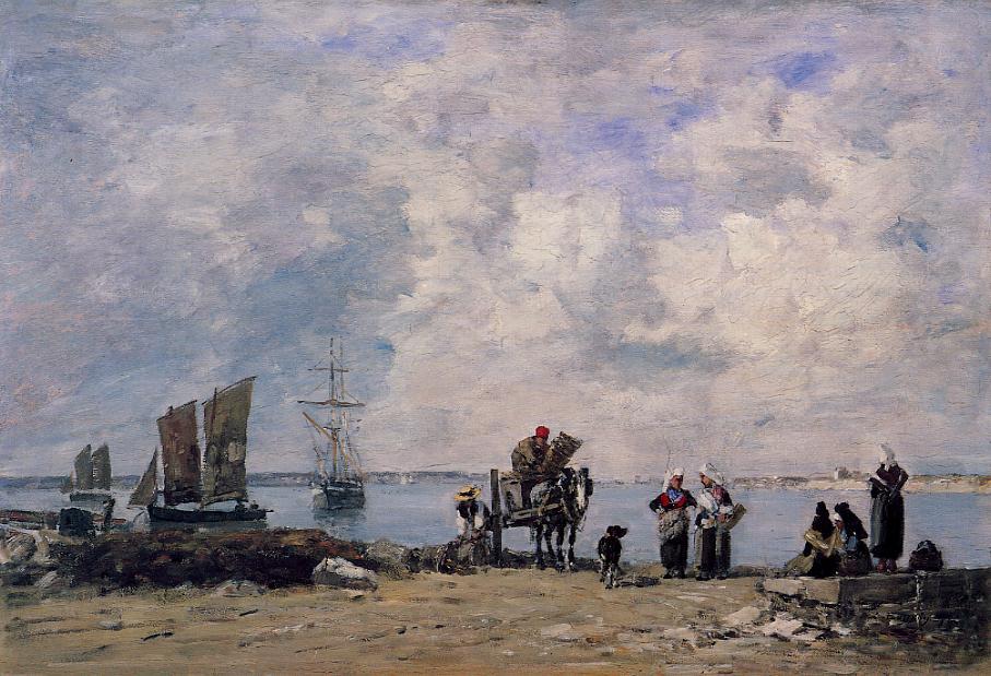 Fishermen's Wives at the Seaside (1872) - Eugène Boudin Tablo