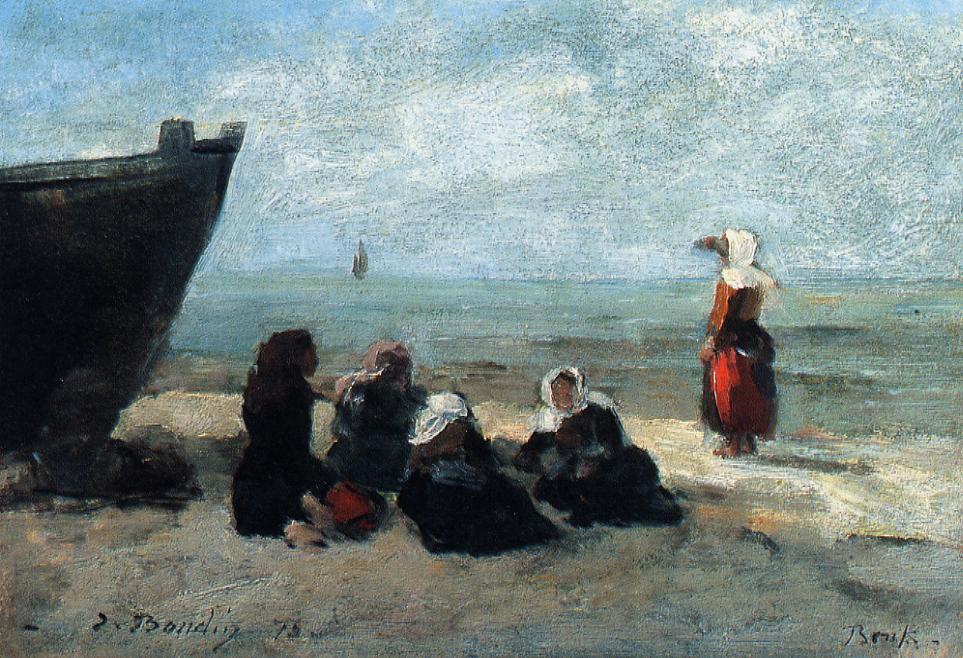 Fisherwives Waiting for the Boats to Return (1875) - Eugène Boudin Tablo