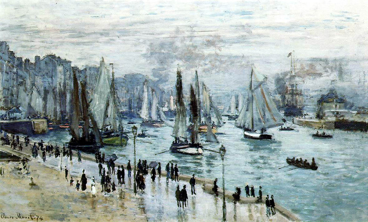 Fishing Boats Leaving the Harbor, Le Havre (1874) - Claude Monet Tablo