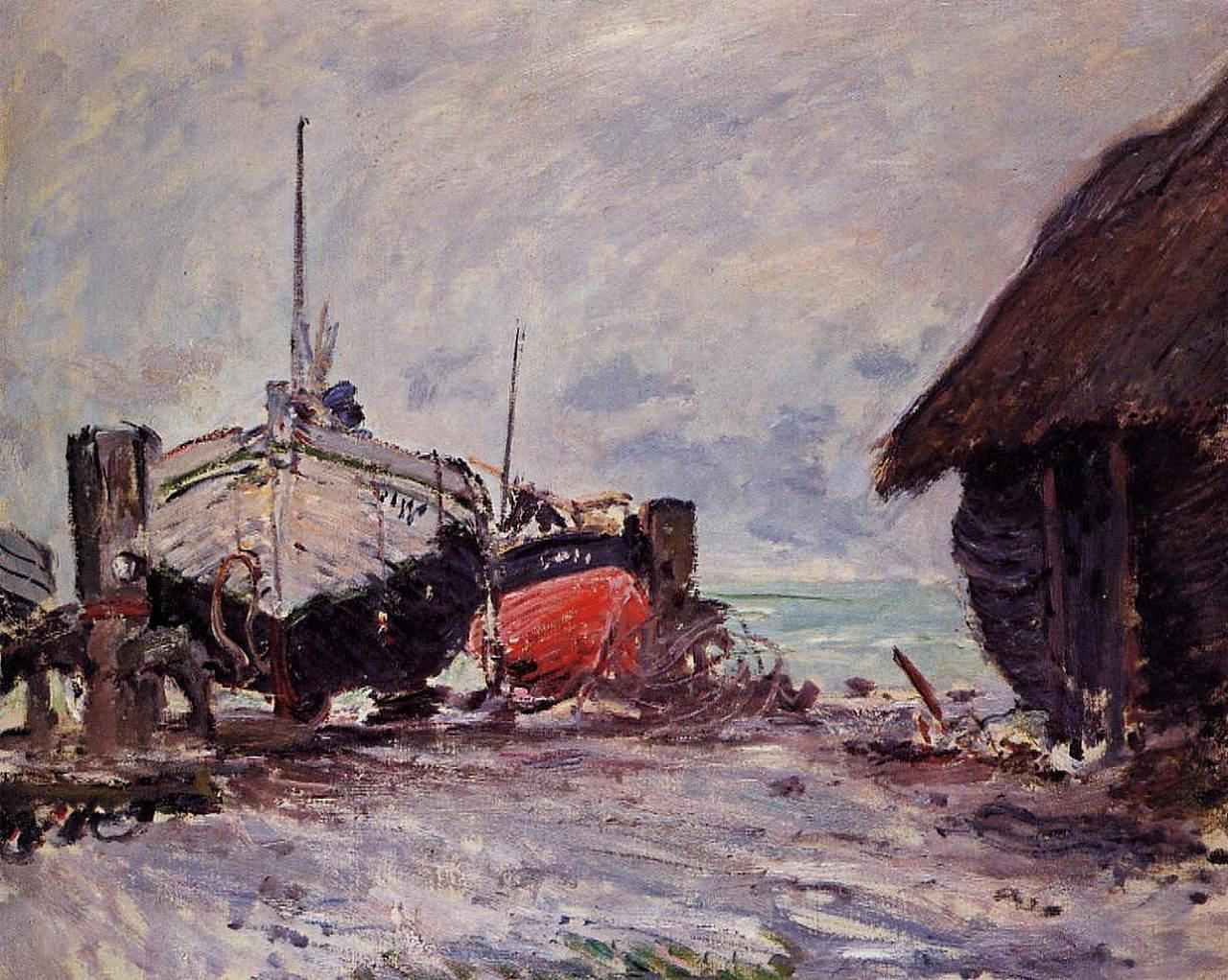 Fishing Boats at Etretat (1873) - Claude Monet Tablo