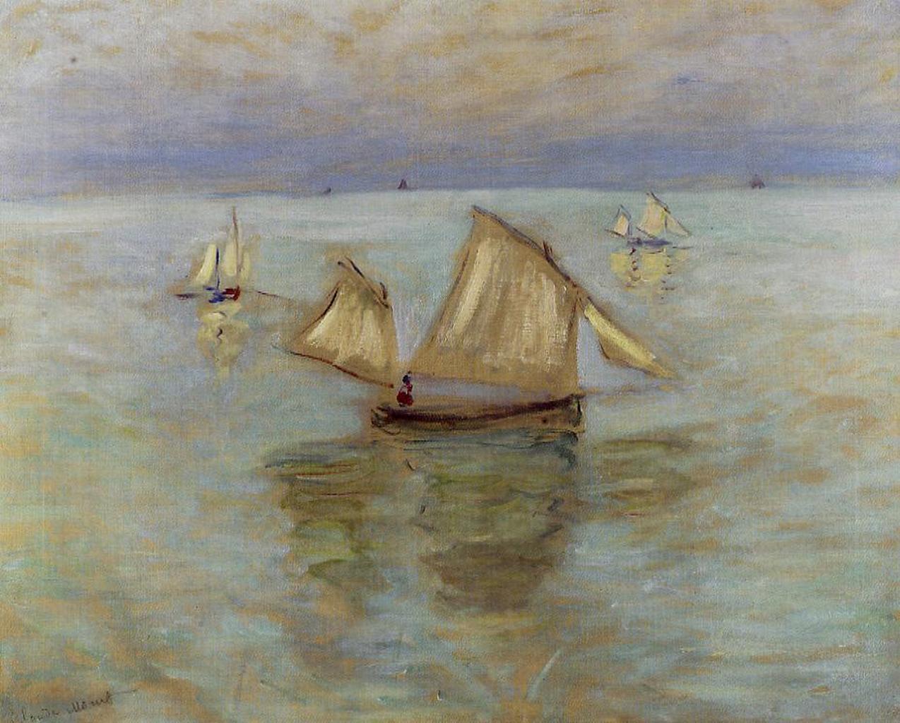 Fishing Boats at Pourville (1882) - Claude Monet Tablo