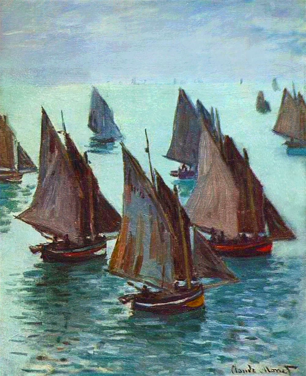 Fishing Boats, Calm Sea (1868) - Claude Monet Tablo