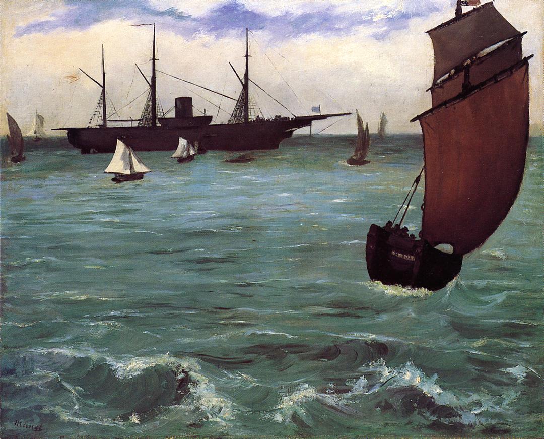 Fishing boat coming in before the wind (The Kearsarge in Boulogne) (1864) - Edouard Manet Tablo