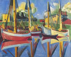Fishing boats in the afternoon sun (Fischkutter in Nachmittagssonne) (1921) - Max Pechstein Tablo