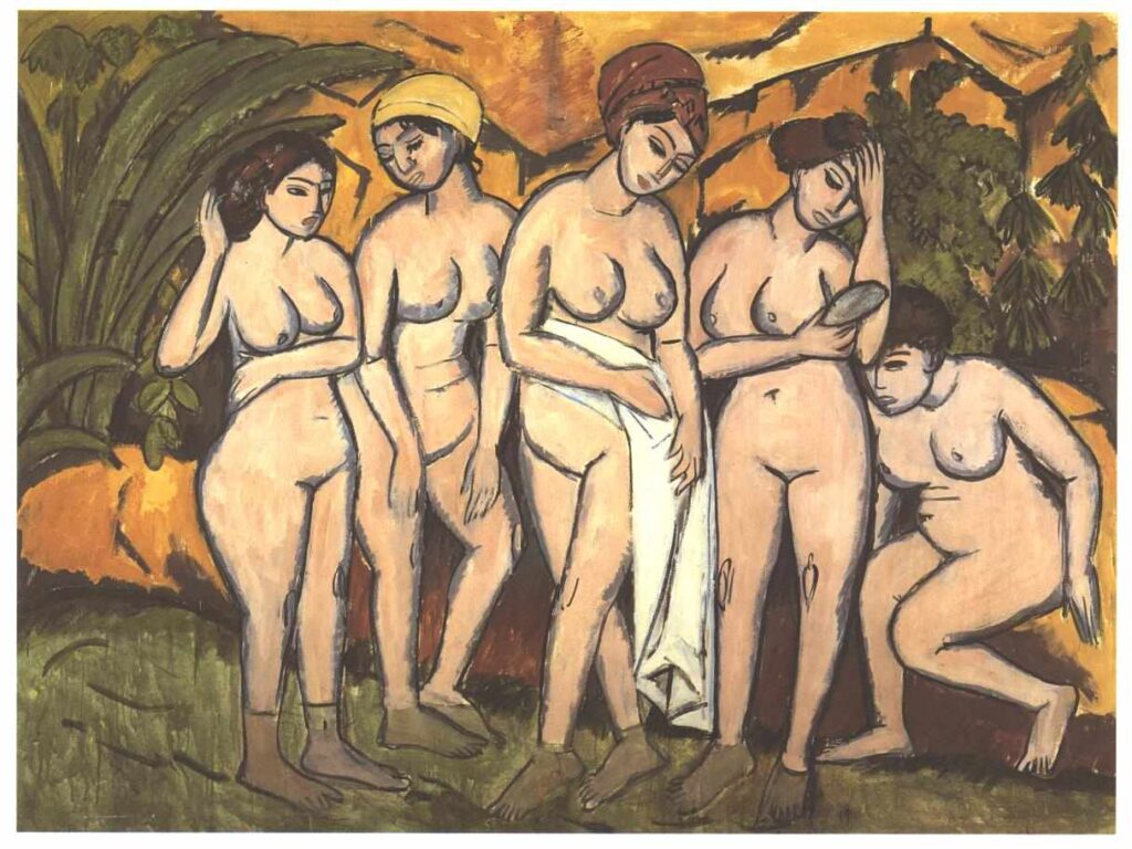 Five Bathing Women at a Lake - Ernst Ludwig Kirchner Tablo