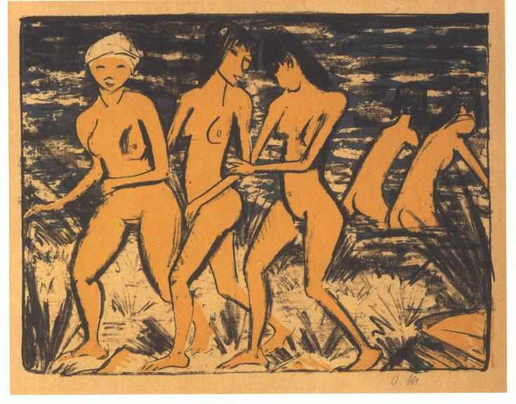 Five Yellow Nudes at the Water - Otto Mueller Tablo
