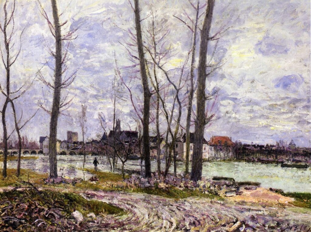 Flood at Moret sur Loing (1888) - Alfred Sisley Tablo
