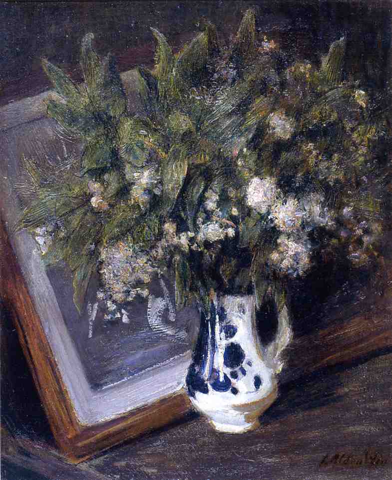 Flowers in a Delft Jug - Julian Alden Weir Tablo