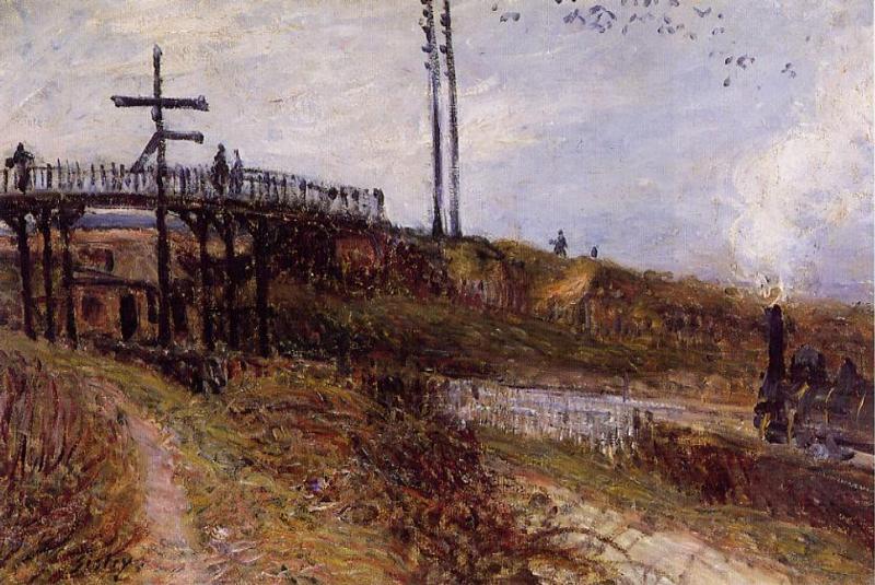 Footbridge over the Railroad at Sevres (1879) - Alfred Sisley Tablo