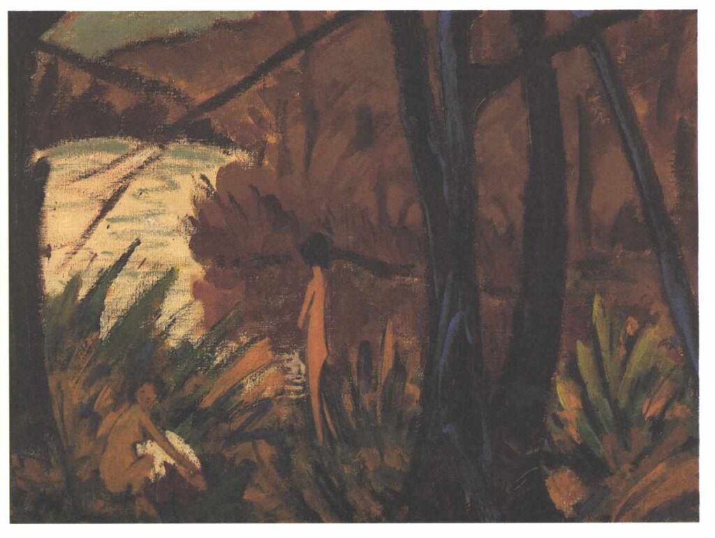 Forest Lake with Two Nudes - Otto Mueller Tablo