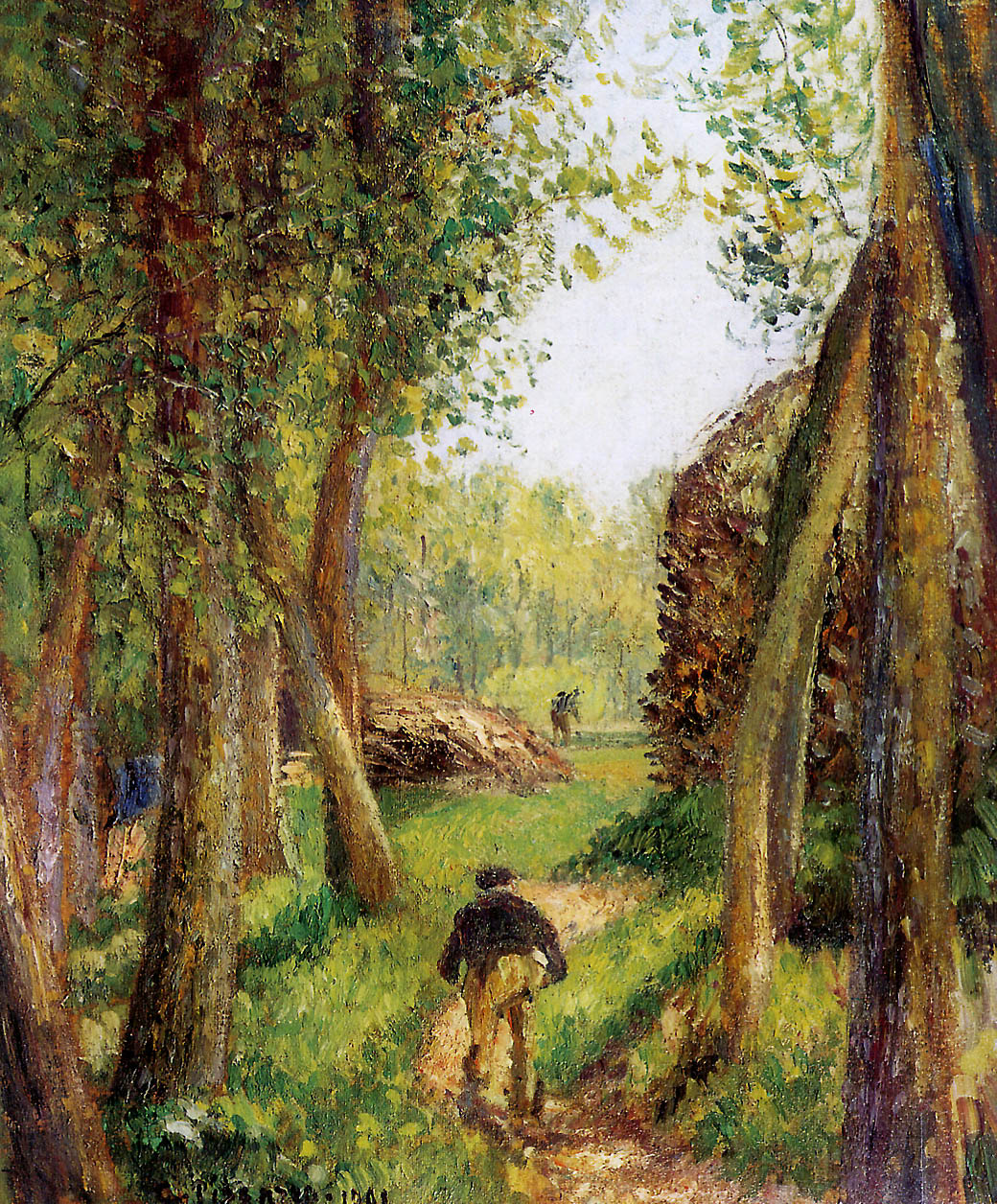 Forest scene with two figures - Camille Pissarro Tablo
