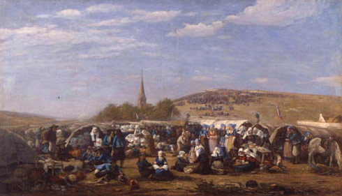 Forgiveness in the St. Anne chapel at Palud Plonévez Porzay (Finistère) (1858) - Eugène Boudin Tablo