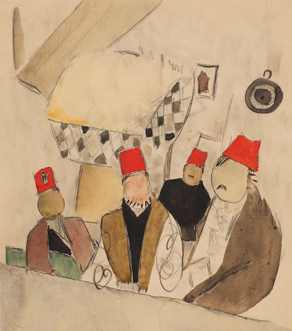 Four Men in Fezes (1921) - Alexis Gritchenko Tablo
