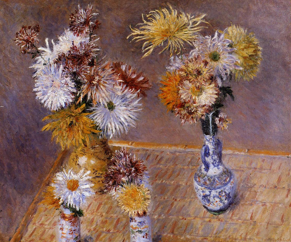 Four Vases of Chrysanthemums (1893) - Gustave Caillebotte Tablo