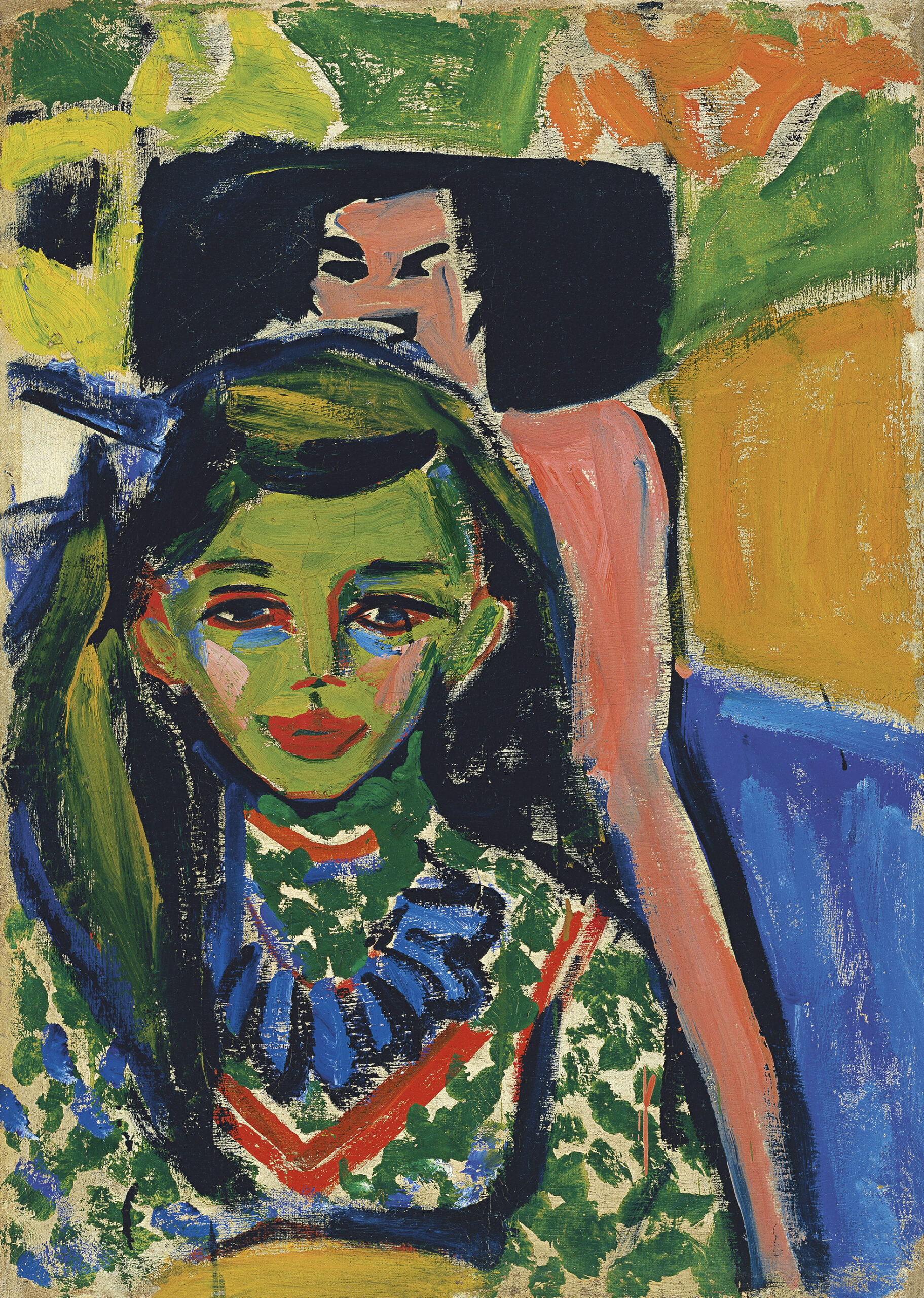 Fränzi in Front of Carved Chair (1910) - Ernst Ludwig Kirchner Tablo