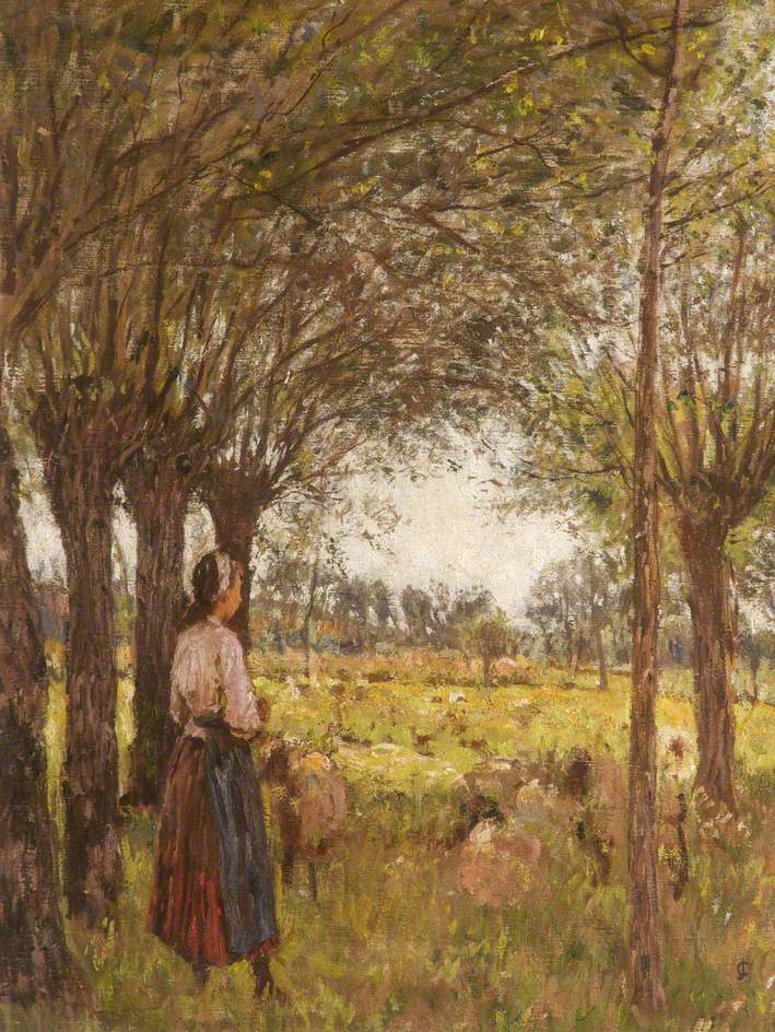 French Girl Minding Sheep - James Charles Tablo