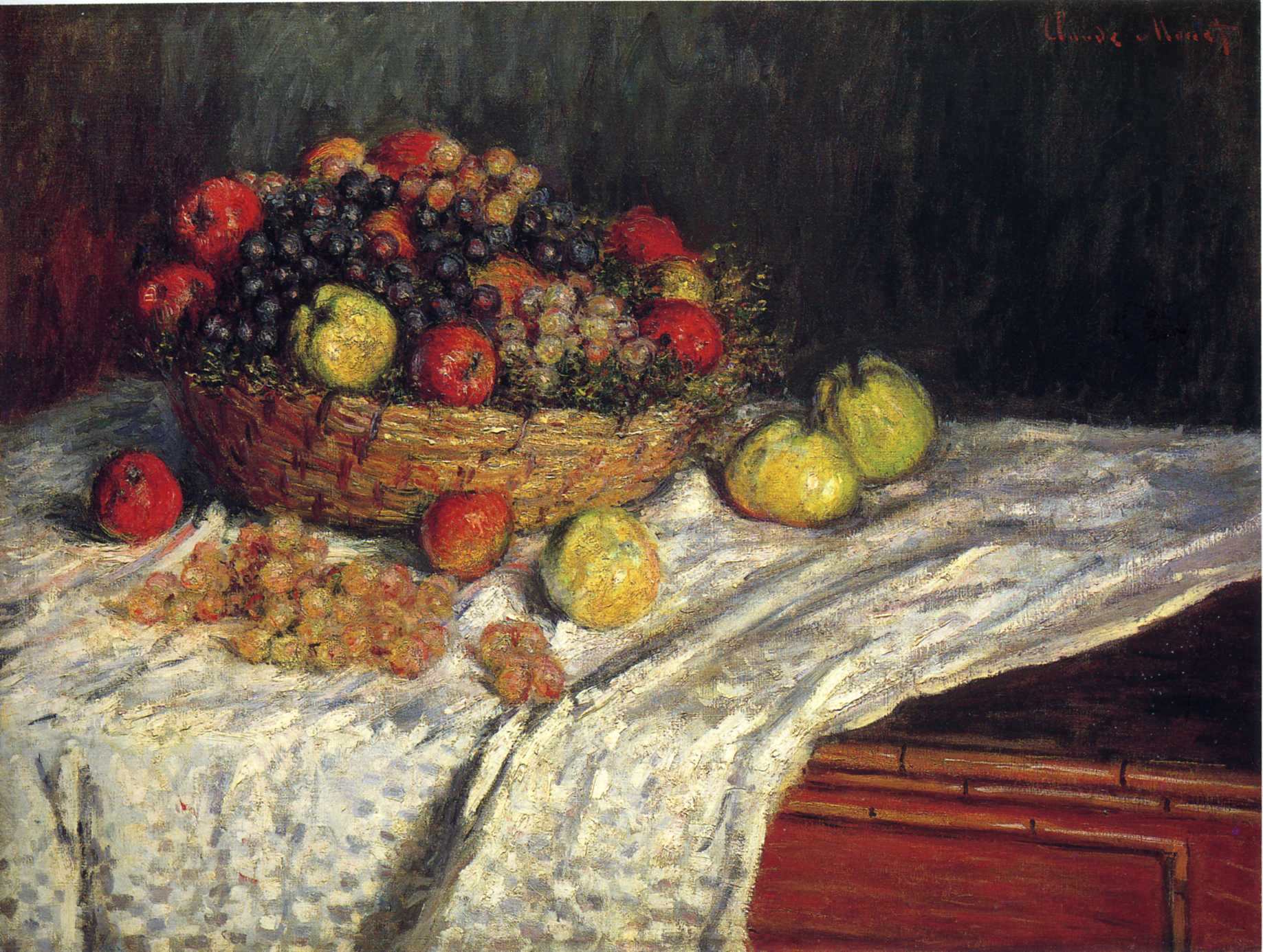 Fruit Basket with Apples and Grapes (1879) - Claude Monet Tablo