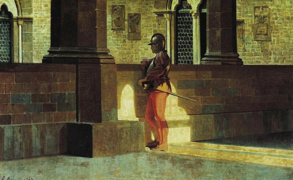 Gallery with armor bearer (1864) – Giuseppe Abbati Tablo