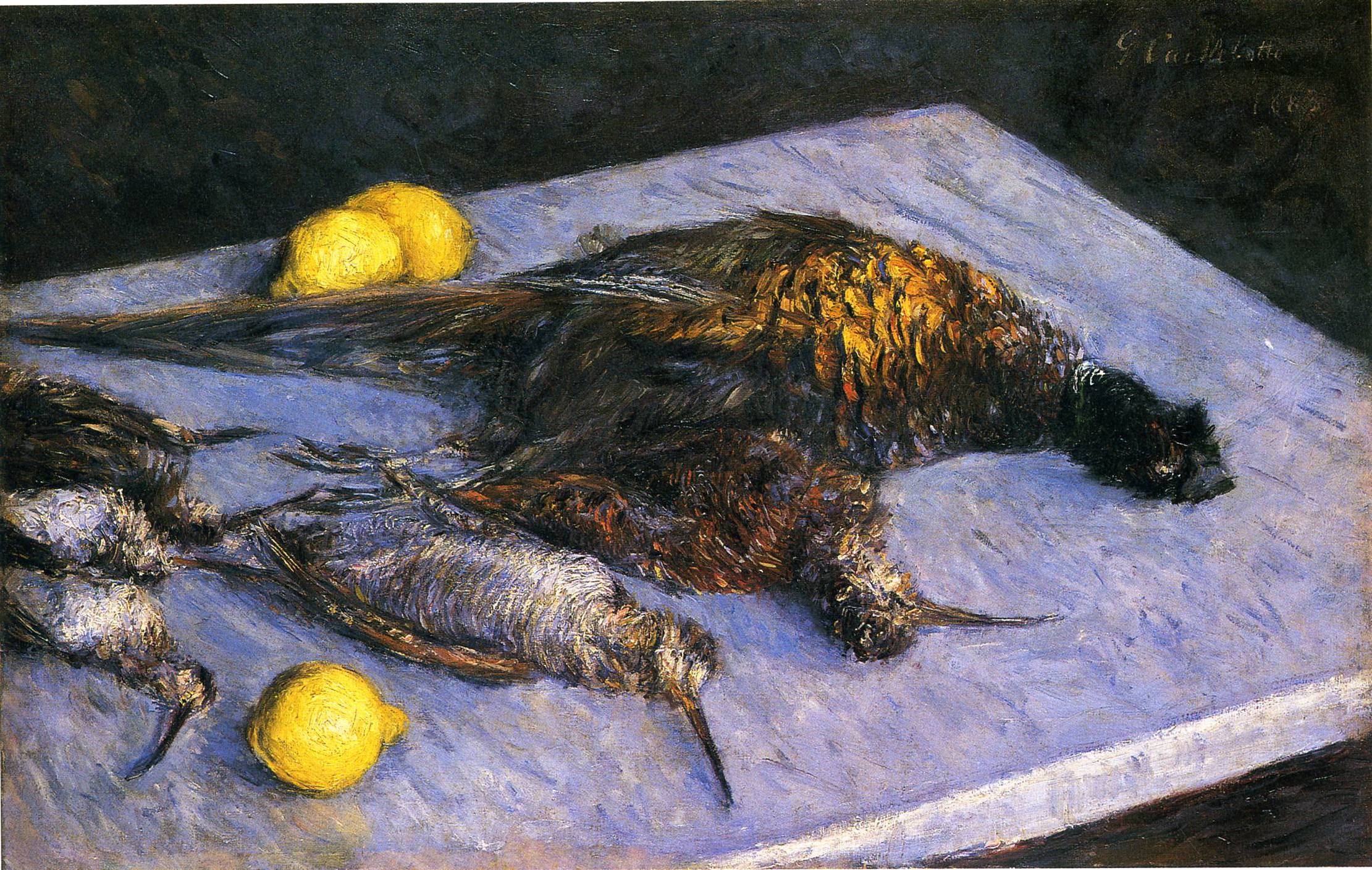 Game Birds And Lemons (1883) - Gustave Caillebotte Tablo