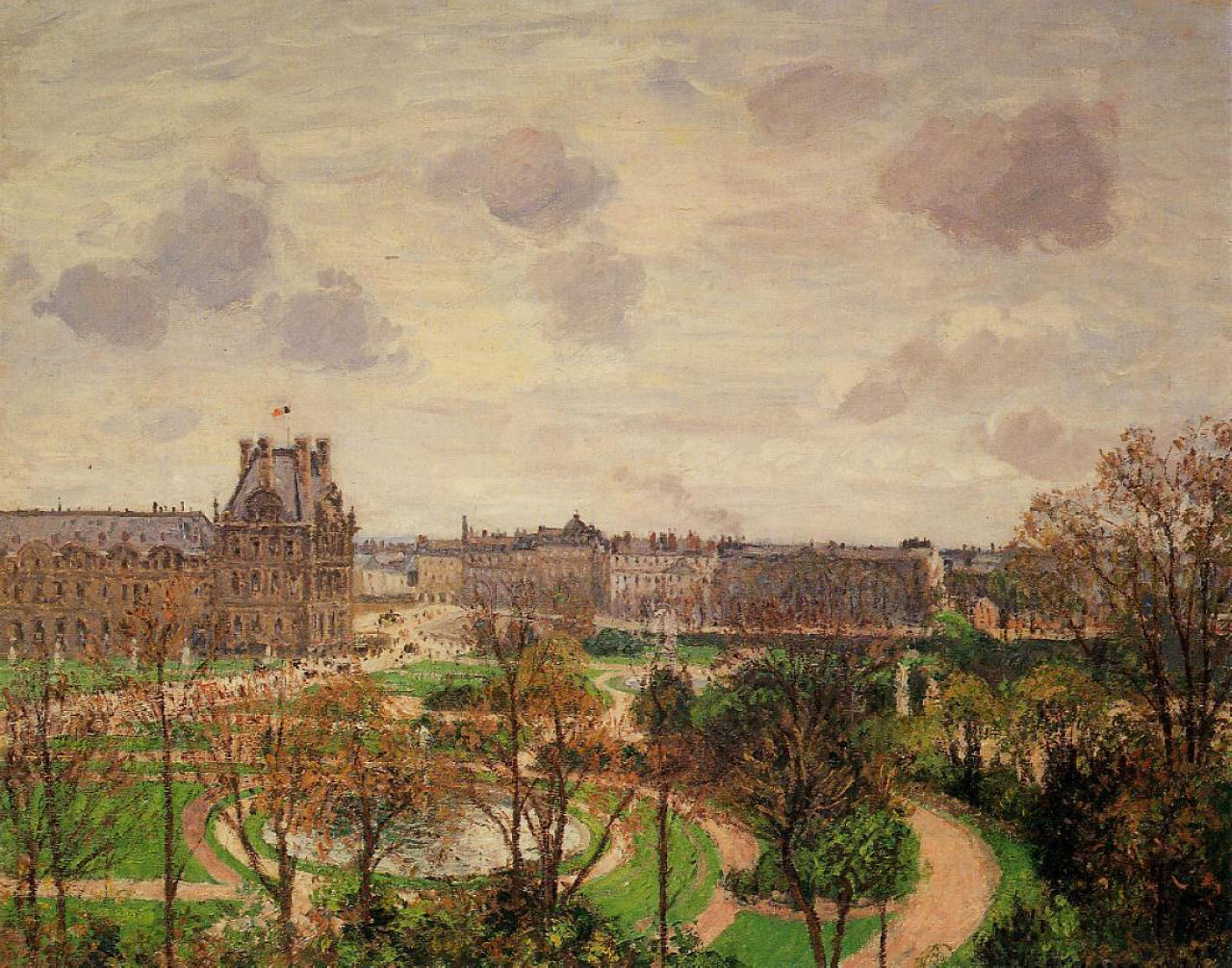 Garden of the Louvre Morning, Grey Weather (1899) - Camille Pissarro Tablo