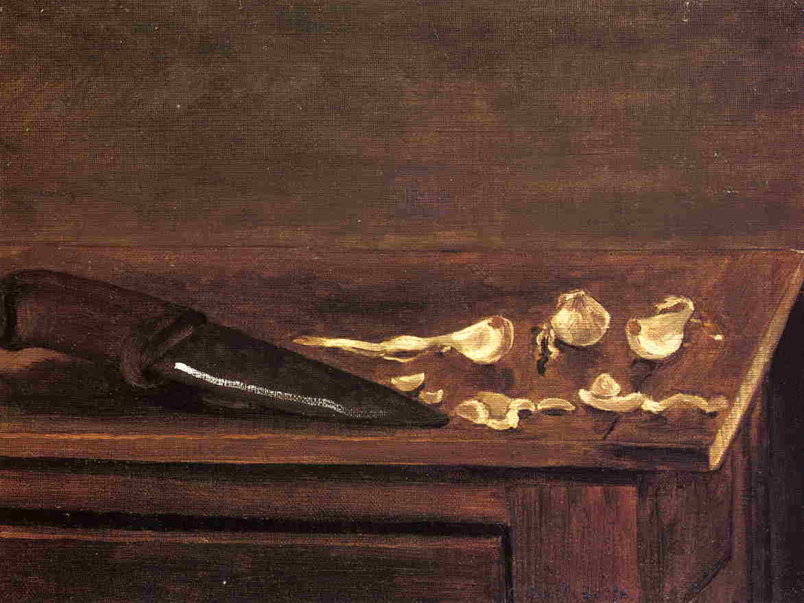 Garlic Cloves and Knife on the Corner of a Table (1871) - Gustave Caillebotte Tablo
