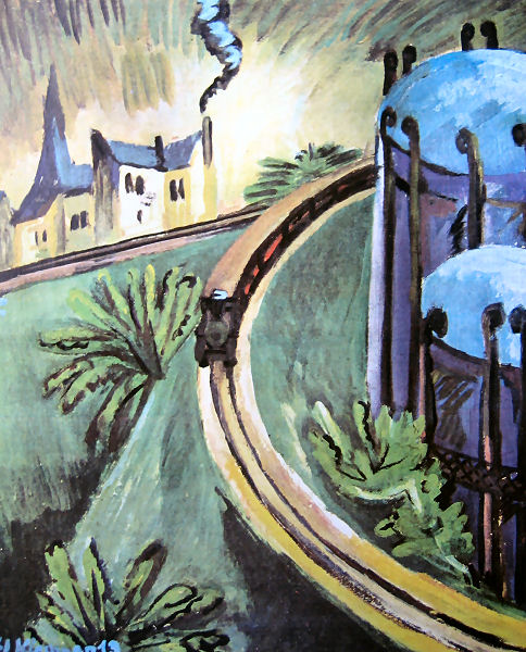 Gasometer in Vorortbahn (1914) - Ernst Ludwig Kirchner Tablo