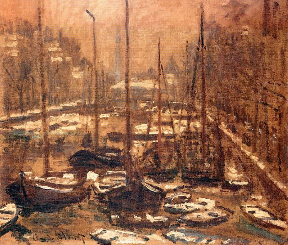 Geldersekade of Amsterdam Invierno (1871) - Claude Monet Tablo