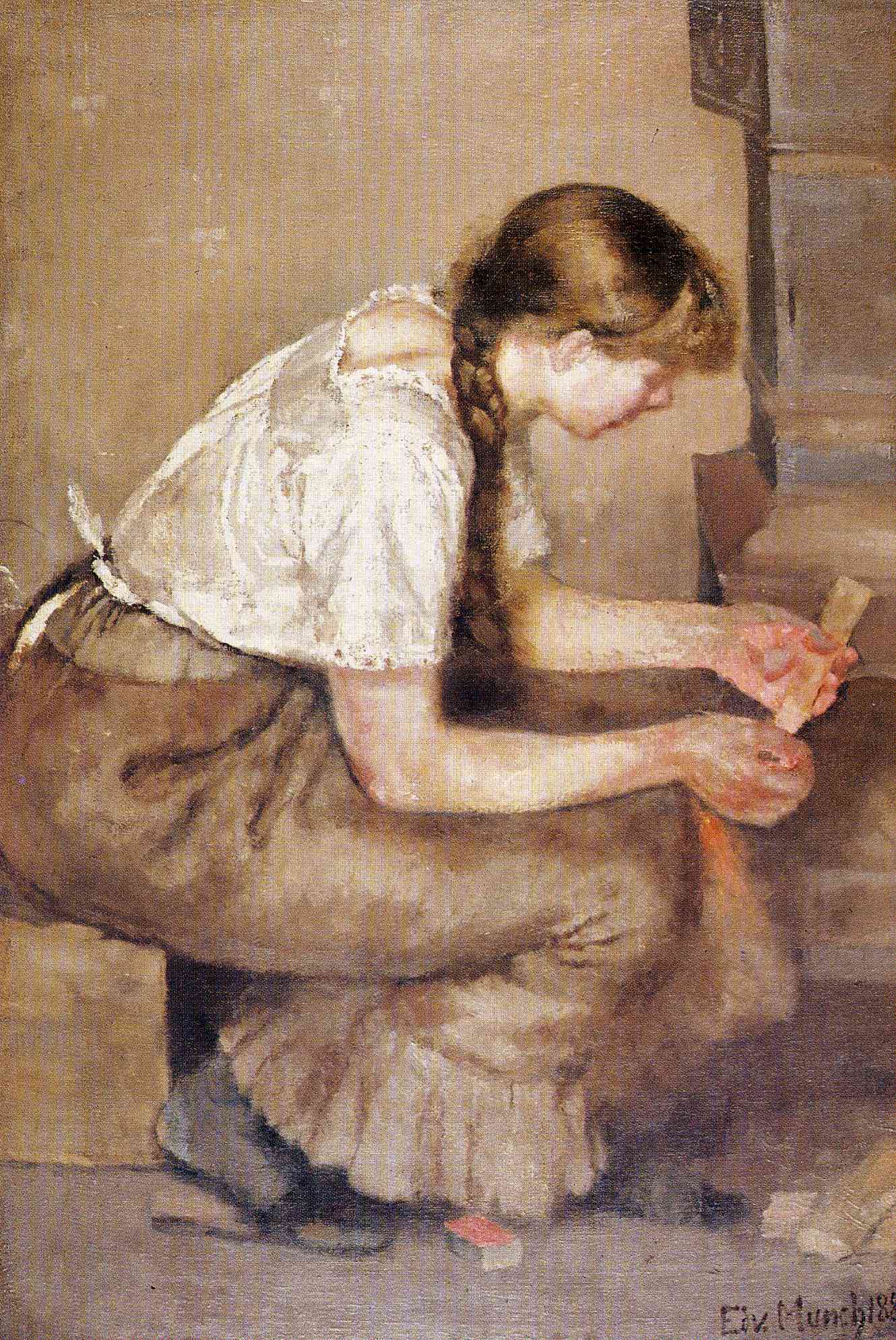 Girl Kindling a Stove (1883) - Edvard Munch Tablo