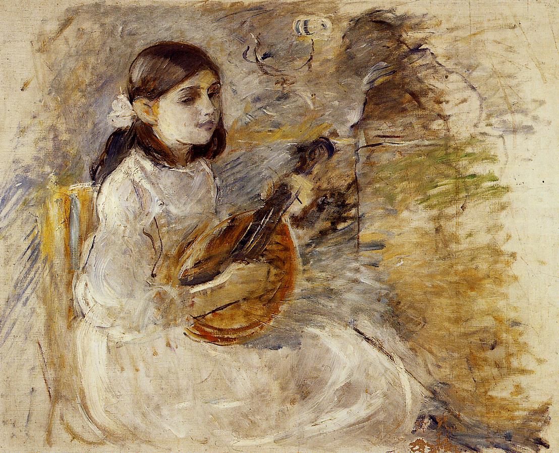 Girl Playing the Mandolin (1890) - Berthe Morisot Tablo