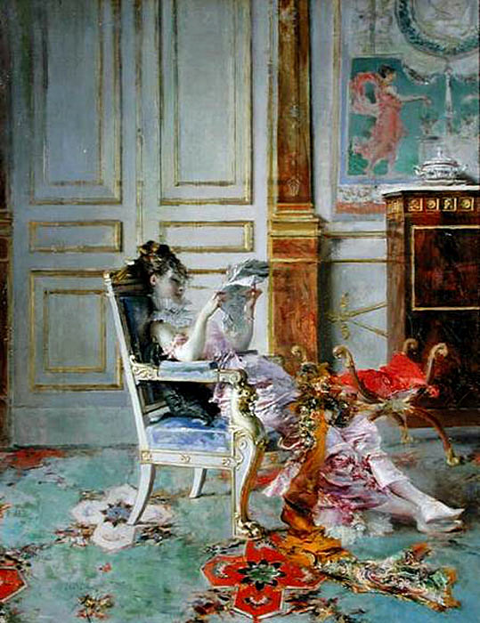 Girl Reading in a Salon (1876) - Giovanni Boldini Tablo