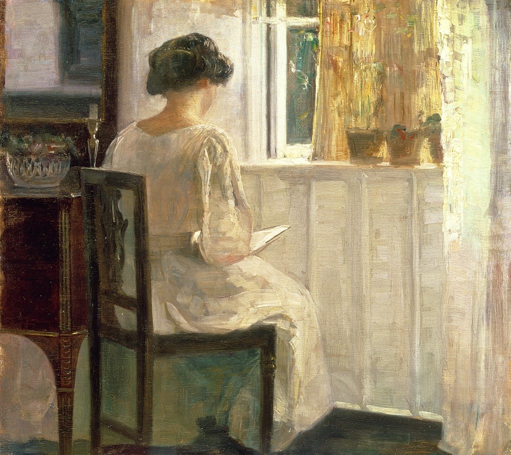 Girl Reading in a Sunlit Room - Carl Holsøe Tablo