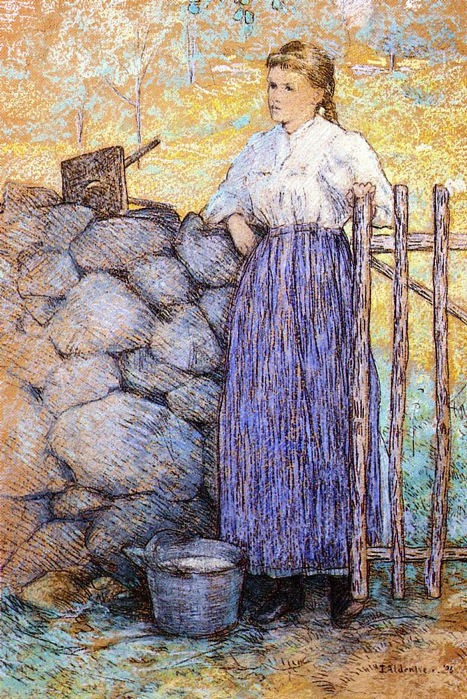 Girl Standing by a Gate (1896) - Julian Alden Weir Tablo