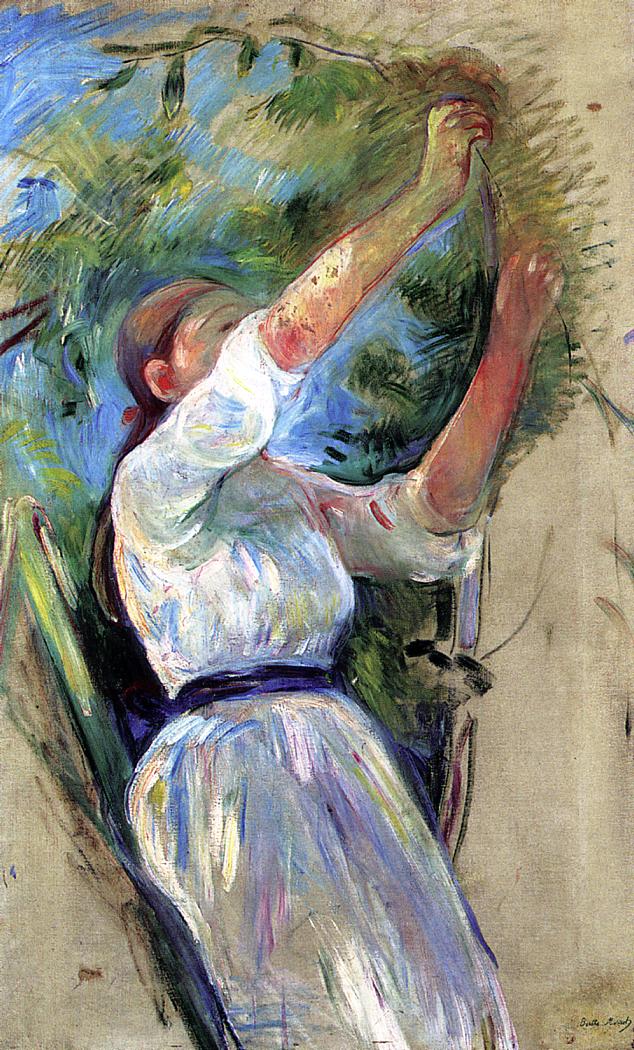 Girl gathering cherries (1891) - Berthe Morisot Tablo