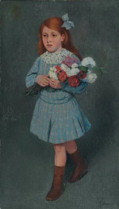 Girl holding flowers (1910) - Federico Zandomeneghi Tablo