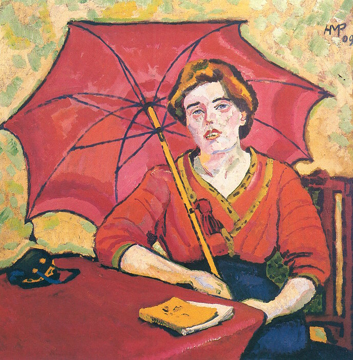 Girl in Red with a Parasol (1909) - Max Pechstein Tablo