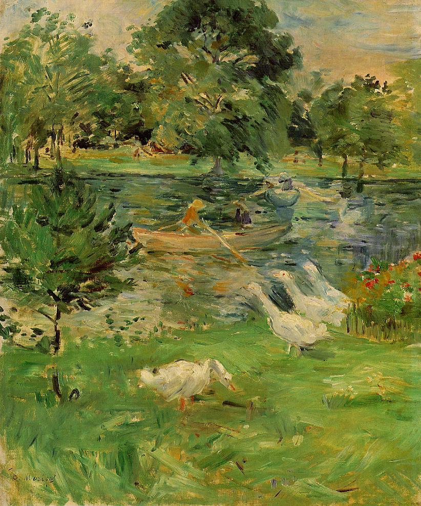 Girl in a Boat, with Geese (1889) - Berthe Morisot Tablo