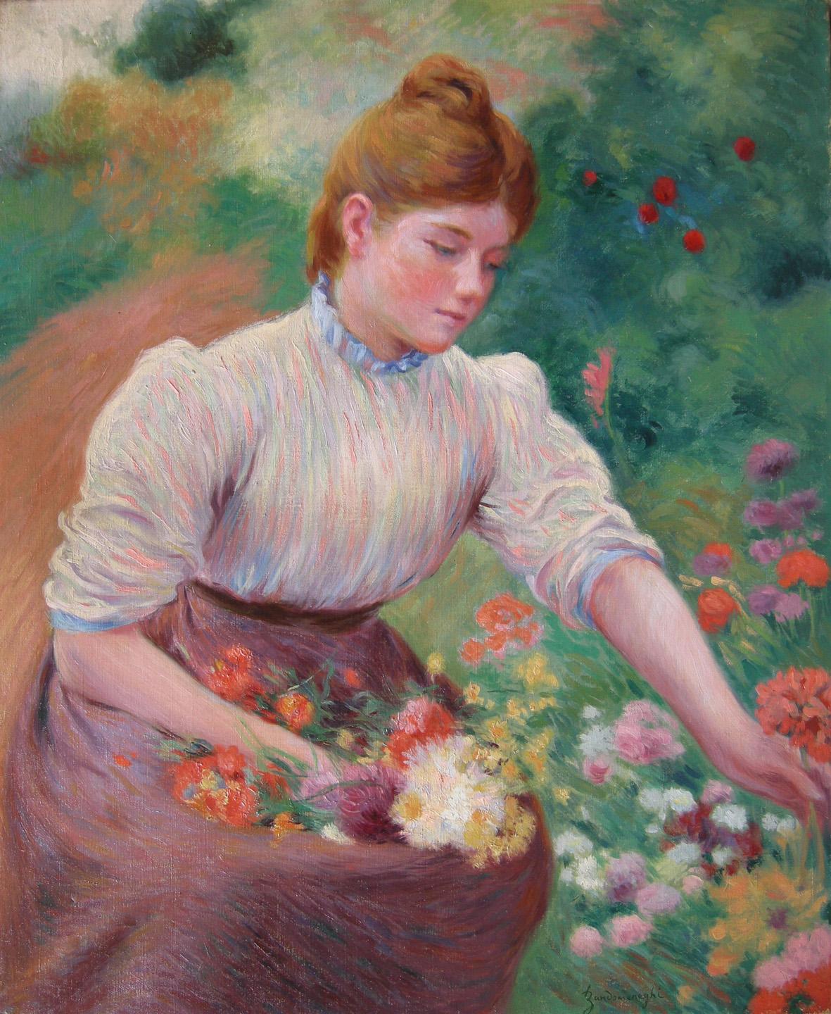 Girl picking flowers - Federico Zandomeneghi Tablo