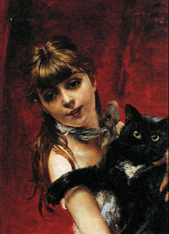 Girl with Black Cat (1885) - Giovanni Boldini Tablo