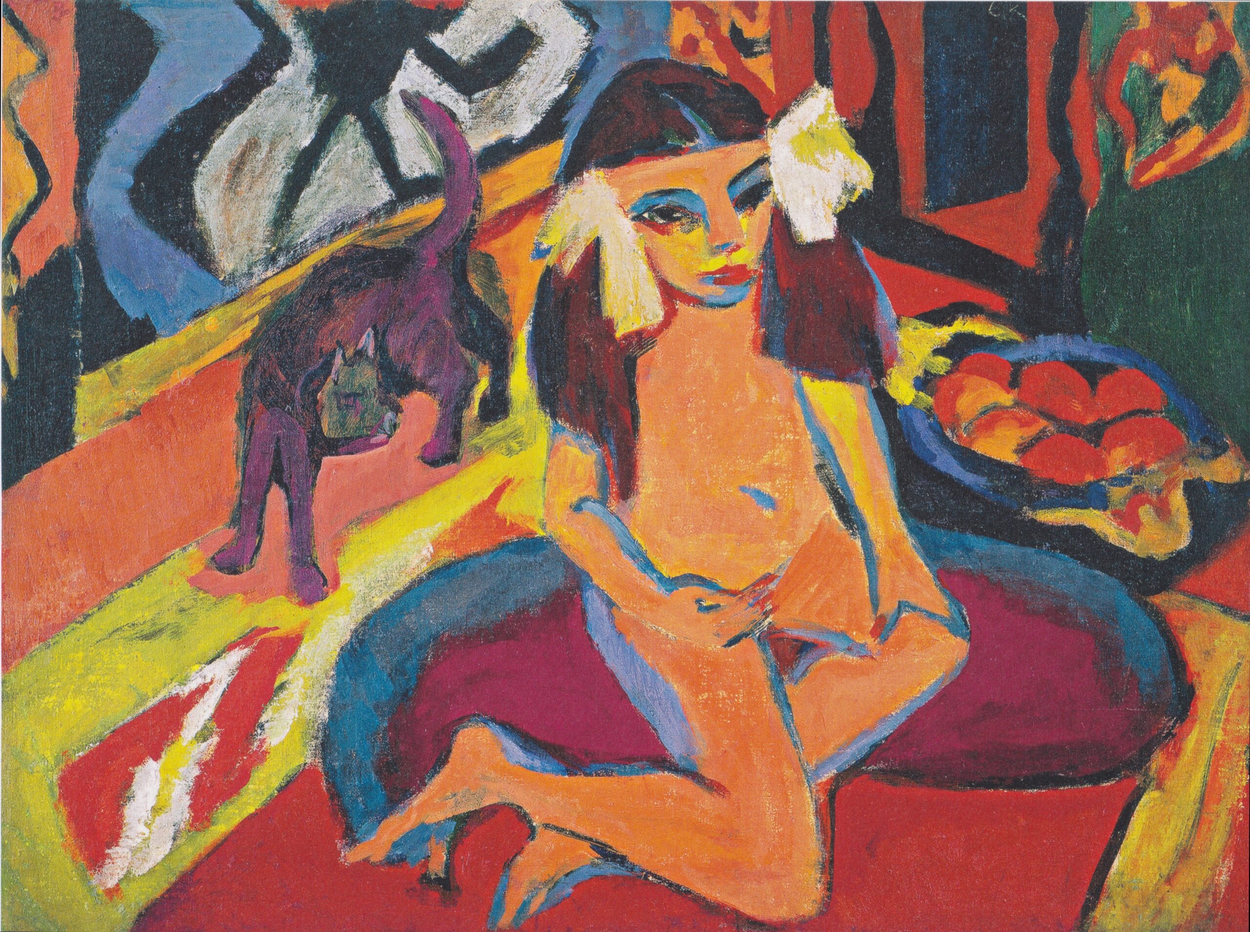 Girl with Cat (Franzi) (1910) - Ernst Ludwig Kirchner Tablo
