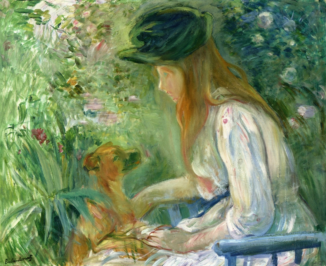 Girl with Dog (1892) - Berthe Morisot Tablo
